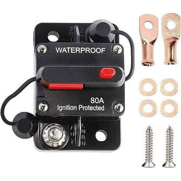 80A Amp Circuit Breaker for Trolling,Motors, Marine Boats, ATVs ,Yachts, Automobiles, Stereo Audio Batteries Solar Systems with Manual Reset Switches