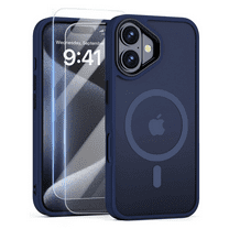 3-in-1 Entronix Bundle for iPhone 16, Magnetic Sturdy Matte Case 2 Screen Protector, Navy
