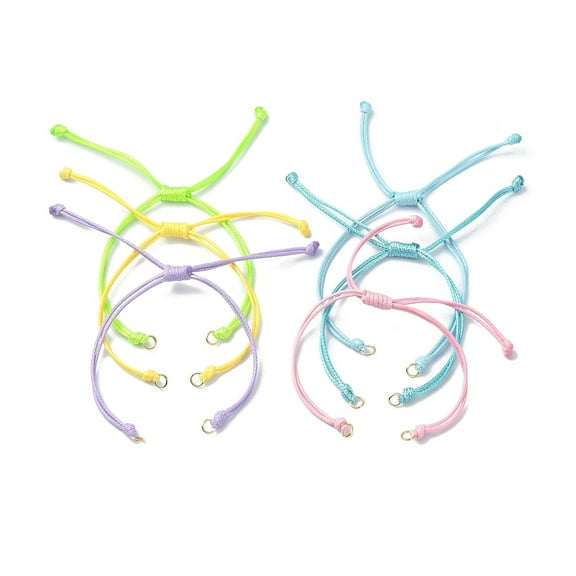 30 pc Adjustable Eco-Friendly Korean Waxed Polyester Cord with 304 Stainless Steel Open Jump Rings for Link Bracelet Making Mixed color 10-3/8 inch(26.4cm) Hole: 3mm