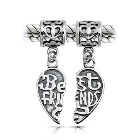 Bff Best Friends Forever Puzzle Two Piece Split Heart Shape Dangle Bead Charm 925 Sterling Silver Fits European