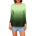 thumbnail image 5 of WTOBBY Women's Gradient Print Hem Slit Casual Long Sleeve Round Neck Top Fashionable Design Comfort Fit Ombre Style Lightweight Material Daily Outfit Essential for US Market,Green XL, 5 of 5