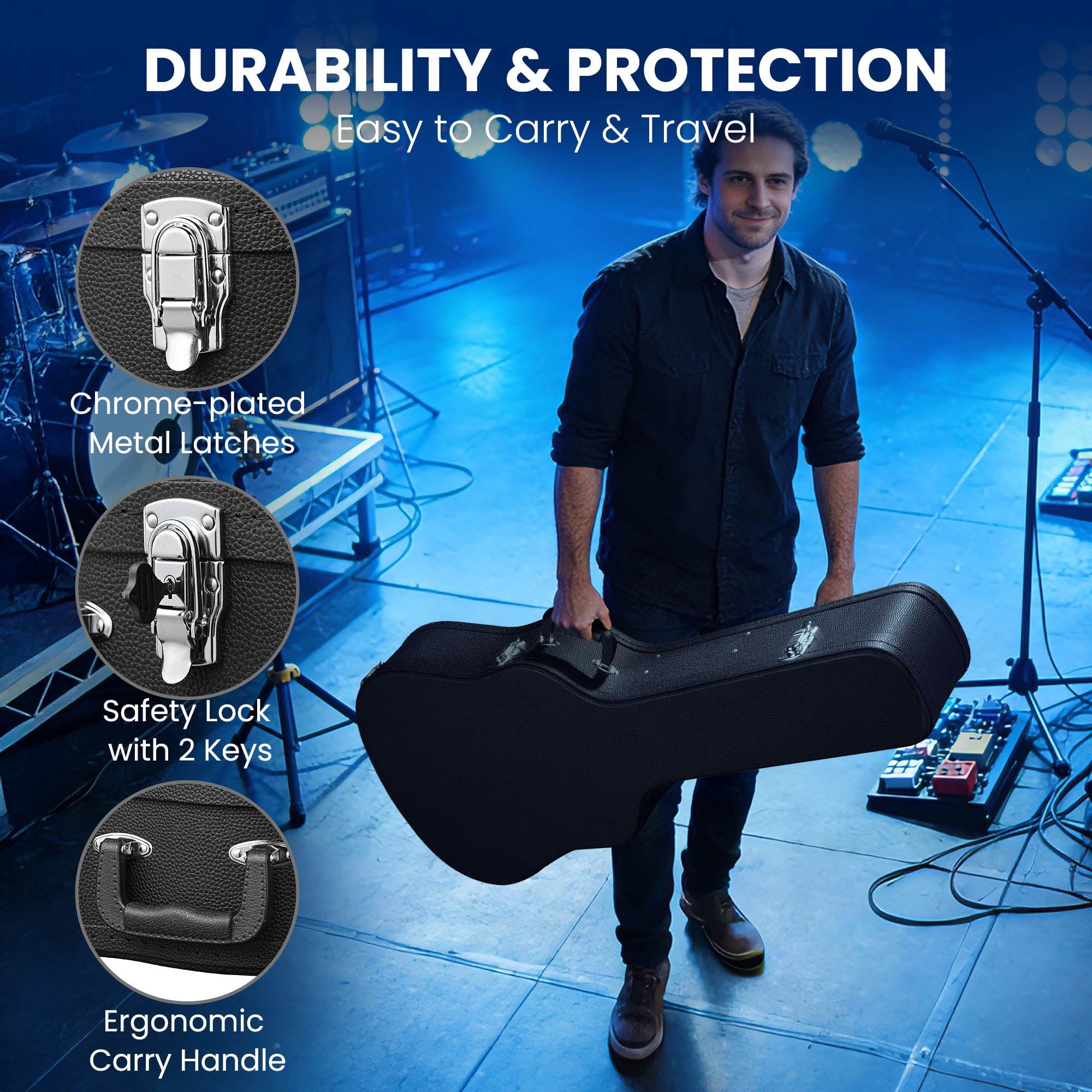 Yescom Acoustic Guitar Hard Case Wooden Hard Shell w/ Wood Folding Guitar Stand