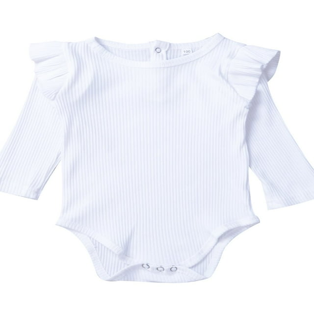 Infant Newborn Baby Boy Girl Long Sleeve Romper Cotton Ruffled Solid Color Bodysuit