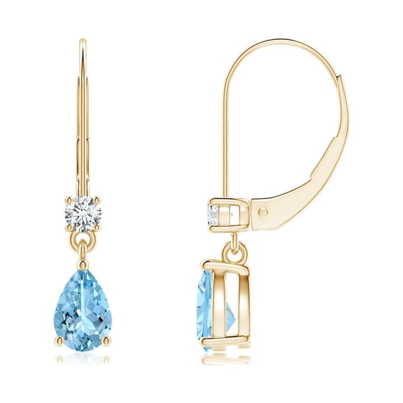 ANGARA Natural Pear Aquamarine Leverback Drop Earrings with Diamond in 14K Yellow Gold for Women (Size-6x4mm) | March Birthstone, Anniversary, Jewelry Gift for Women | Natural Aquamarine Earrings