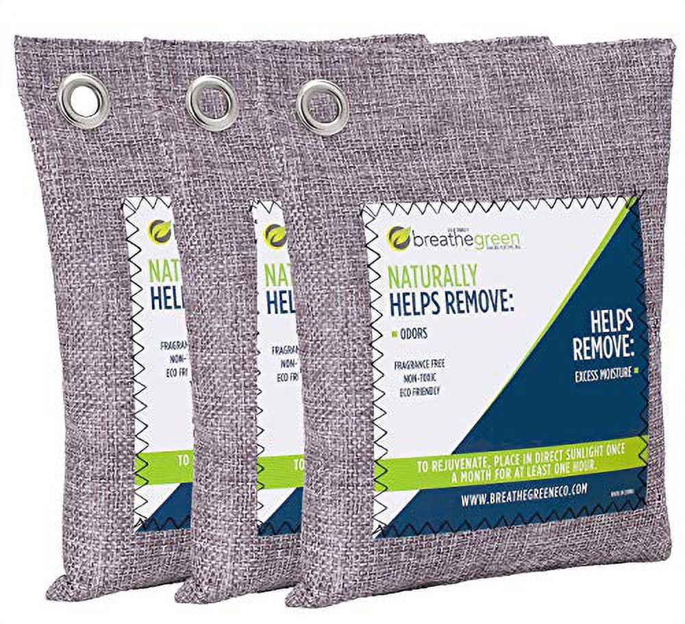 Bamboo Charcoal Bags Odor Absorber (3-Pack) Activated Charcoal Odor Eliminator Bag, Natural Freshener Removes Odors and Moisture, Odor Eliminator for Home, Pets, Car, Closet, RV
