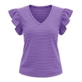 thumbnail image 5 of Ohufall Tank Tops for Women Summer Casual Loose Fashion Ruffled Sleeveless Top Striped V-Neck Plus Size Blouse, 5 of 5