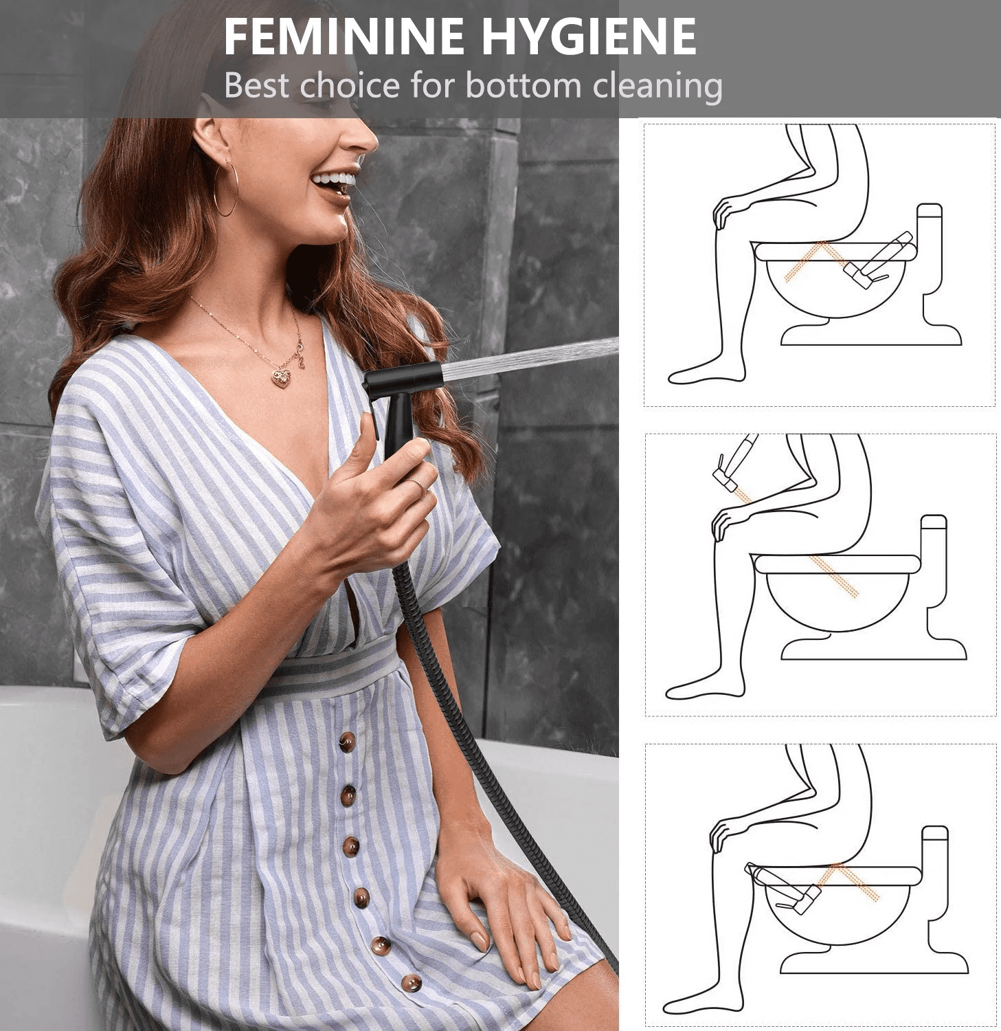 PHANCIR Handheld Bidet Sprayer for Toilet, Stainless Steel Bidet Attachment for Feminine Wash, Black