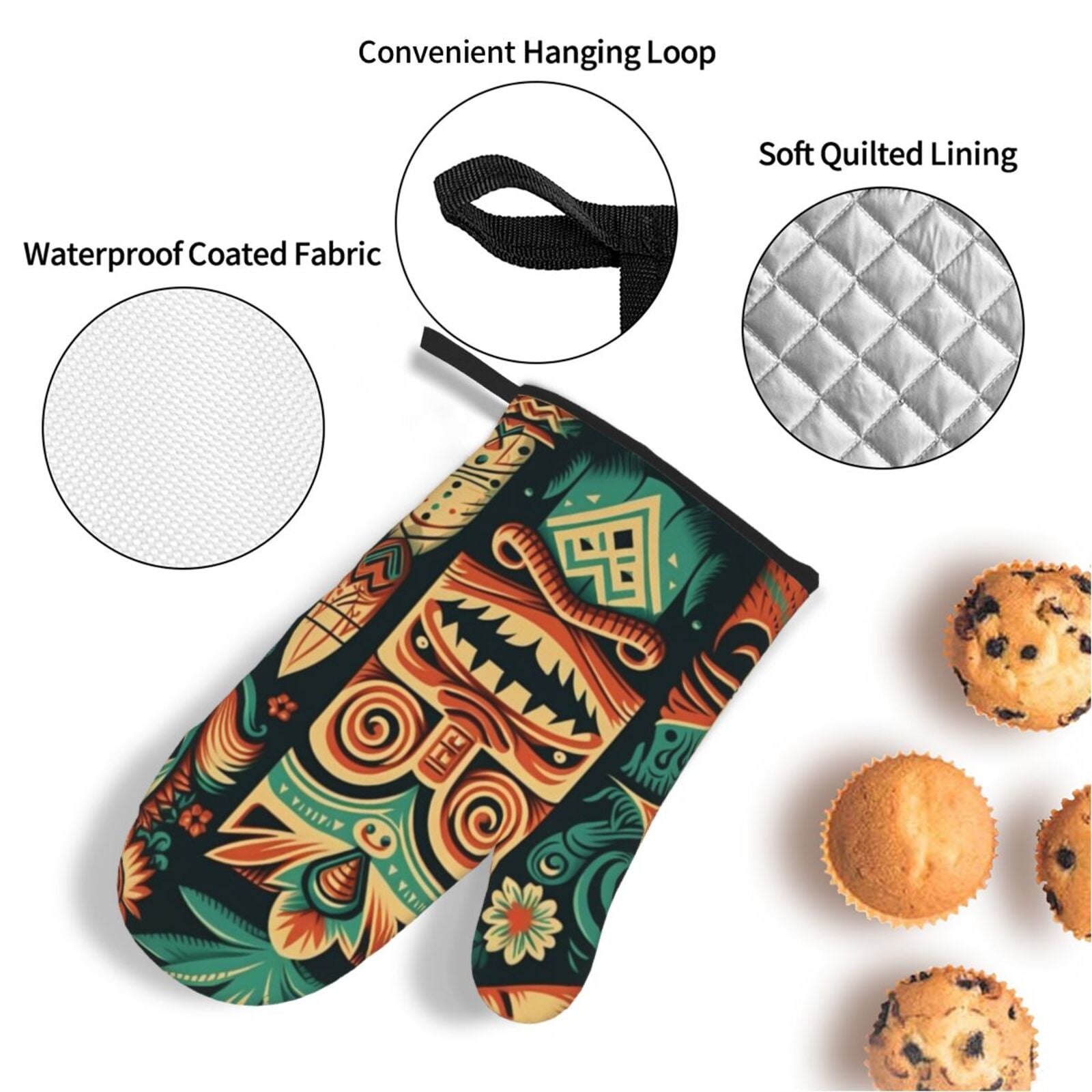 Retro Tiki Hawaiian Vintage 4Pcs Oven Mitts and Pot Holders Sets Oven Kitchen Gloves Hot Pads for Cooking BBQ Baking Grilling
