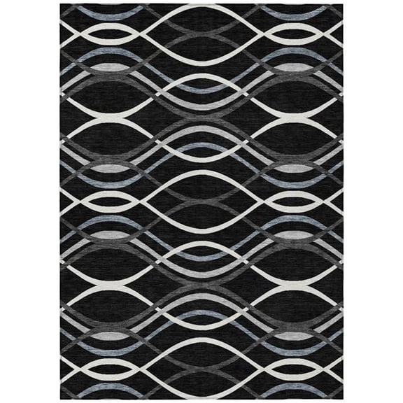 HomeRoots 585253 8 x 10 ft. Abstract Washable Indoor & Outdoor Rectangle Area Rug, Black, Gray & Ivory