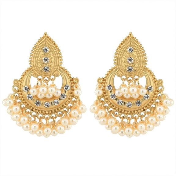 HIBIBUD Traditional Indian Chandelier Dangle Earrings for Women Jhumka Jhumki Ear Statement Studs Earring Mexico Tassel Pearls Cz Dangling Lightweight Bohemian Bollywood Vintage Wedding Jewelry