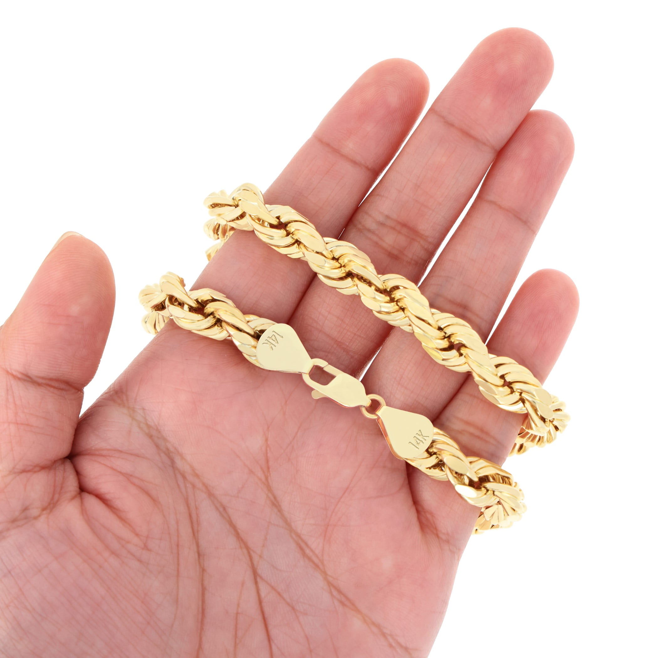 Nuragold 14k Real Yellow Gold 8mm Rope Chain Diamond Cut Necklace (20"-30") Italian Jewelry for Men