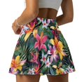 thumbnail image 4 of HELLHERO Tropical Floral Print Built-in Shorts Athletic Skort, 2 Side Pockets Lightweight Polyester Spandex Fabric Golf Skorts for Tennis Outing Daily Wear, 4 of 9