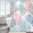 thumbnail image 3 of Nautical Coastal Shower Curtain, Blue Pink Ocean Beach Seashell Starfish Themed Bathroom Curtain Waterproof Fabric Machine Washable with Hooks, 72" Wx72 L, 3 of 6