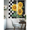 thumbnail image 4 of Summer Sunflowers Sheer Curtains 63 Inch Long 2 Panels, Yellow Floral Plants Retro Plaid Black White Light Filtering Rod Pocket Curtains, Sheer Voile Drapes for Living Room Bedroom, 52"x63", 4 of 8