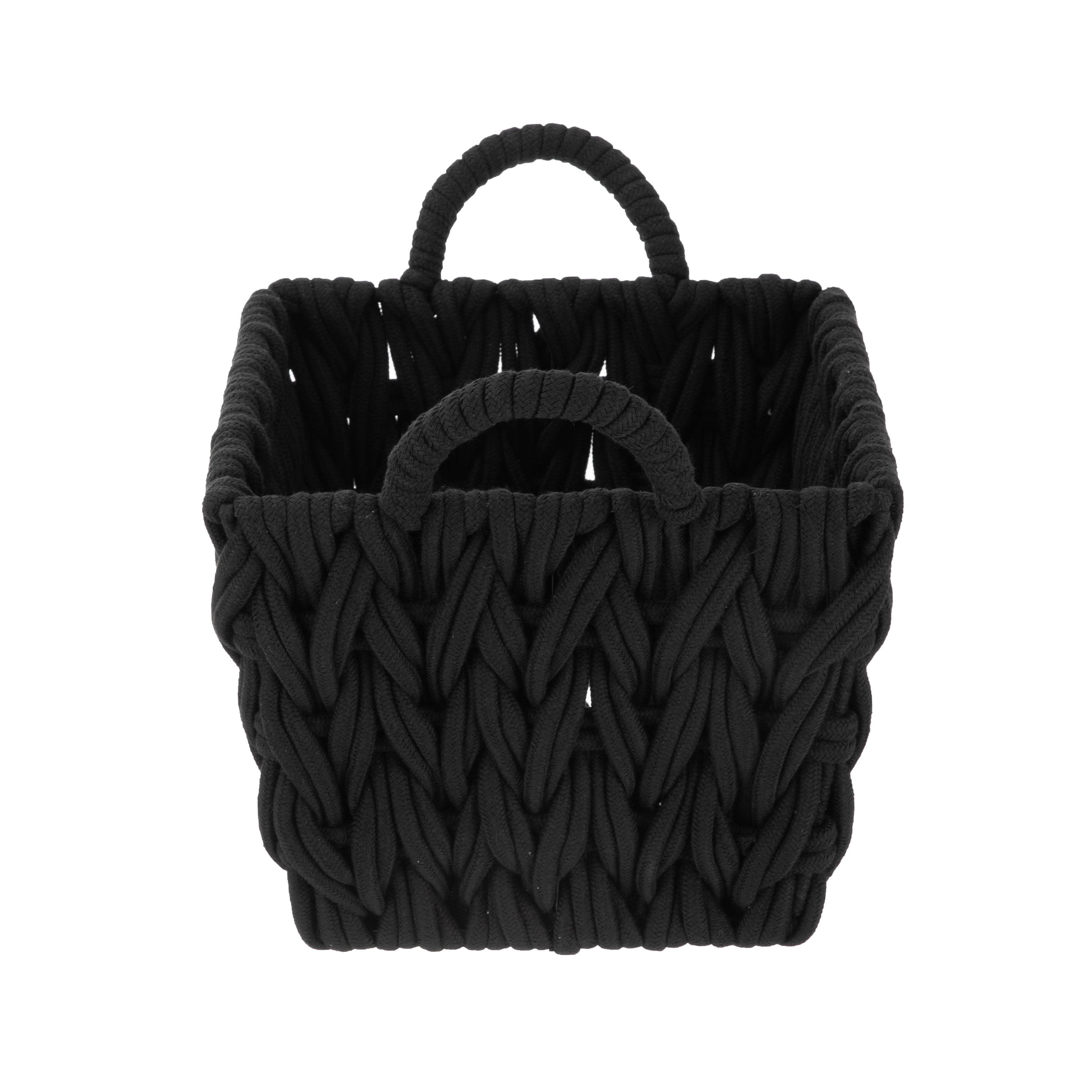 Better Homes & Gardens Medium Black Woven Rope Decorative Storage Basket, 2 Pack