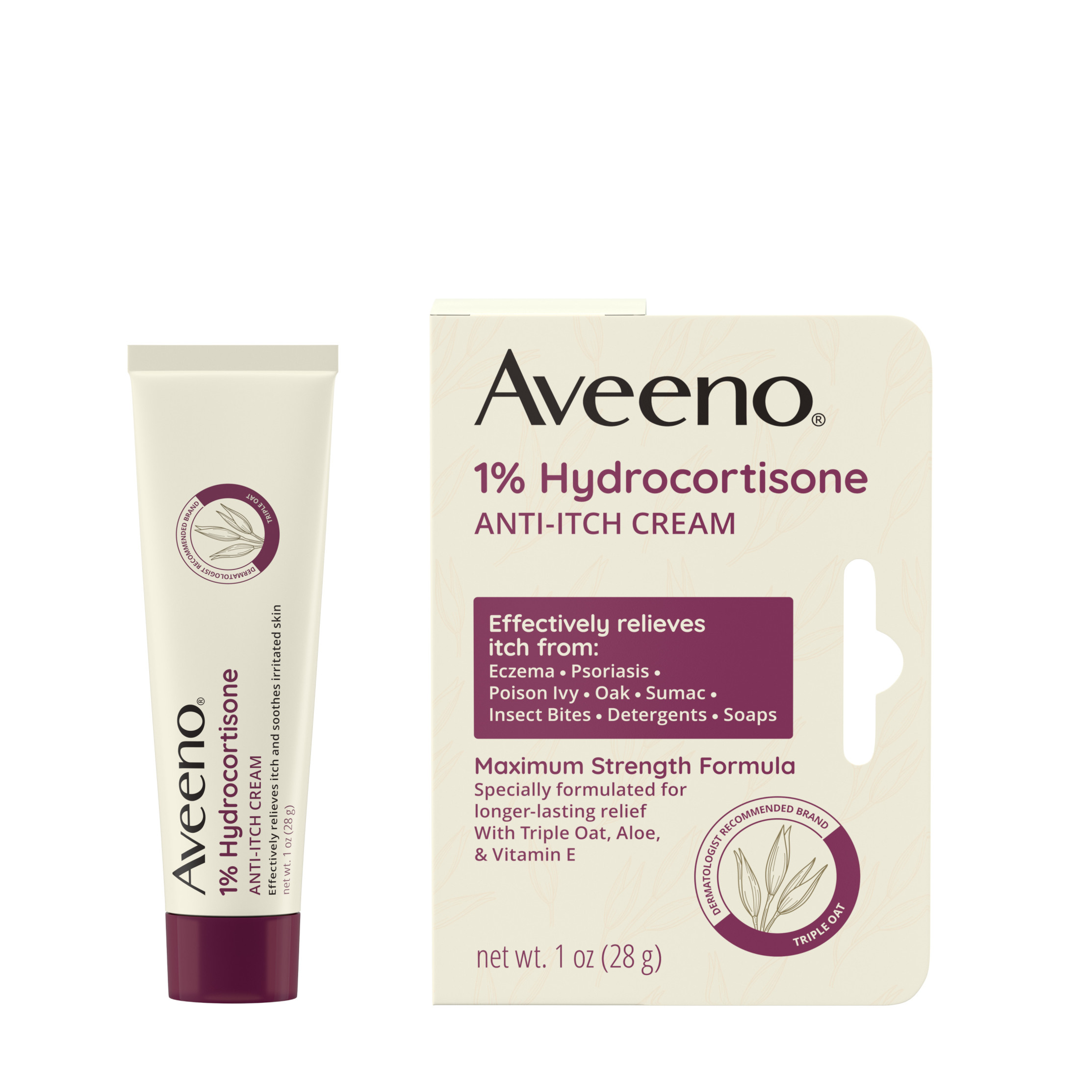 Aveeno Maximum Strength 1% Hydrocortisone Anti-Itch Cream, Triple Oat - image 2 of 10