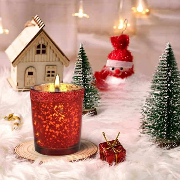 xihome Juego de 3 candelabros navideños de cristal, vasos aromticos para velas, decoracin navideña para la mesa.