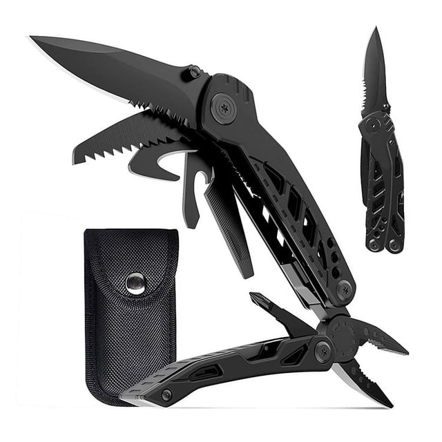 Navaja, bolsillo 13 en 1, navaja multifuncional con hoja grande de 3", diseño con bloqueo de seguridad, alicates con resorte, funda de nailon duradera...