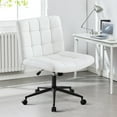 thumbnail image 5 of Criss Cross Chair with Wheels, Wide Seat Office Desk Chair with Gold Legs, Comfy Armless Cross Legged Chair, Height Adjustment, Swivel Rolling, PU White, 5 of 14