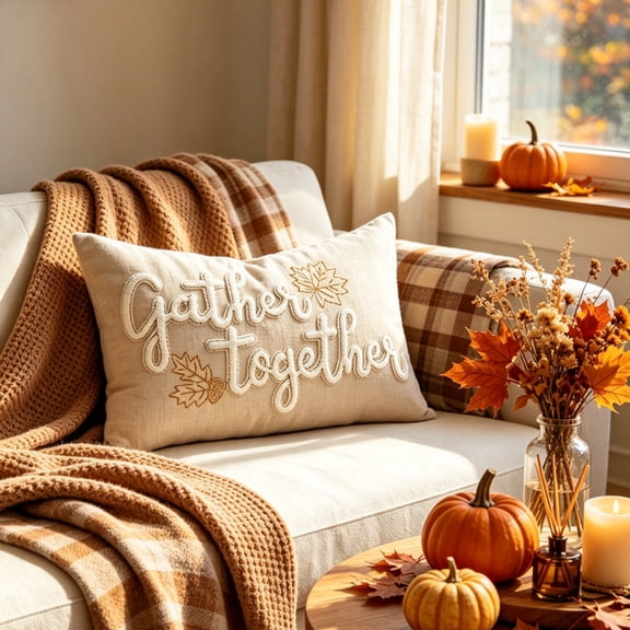 Throw Pillow Cover Chenille Maple Leaf Embroidered 1 Pack 11.8 x 19.7 Inch Beige Fall Thanksgiving Decorative Lumbar Pillow Cover for Sofa Couch Living Room Bedroom Autumn Holiday Home Decoration