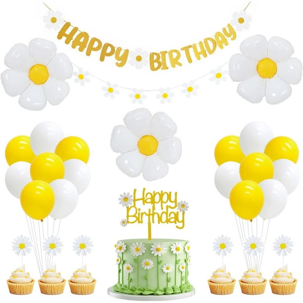 Daisy Birthday Party Decorations Girl with Happy Birthday Banner Cake