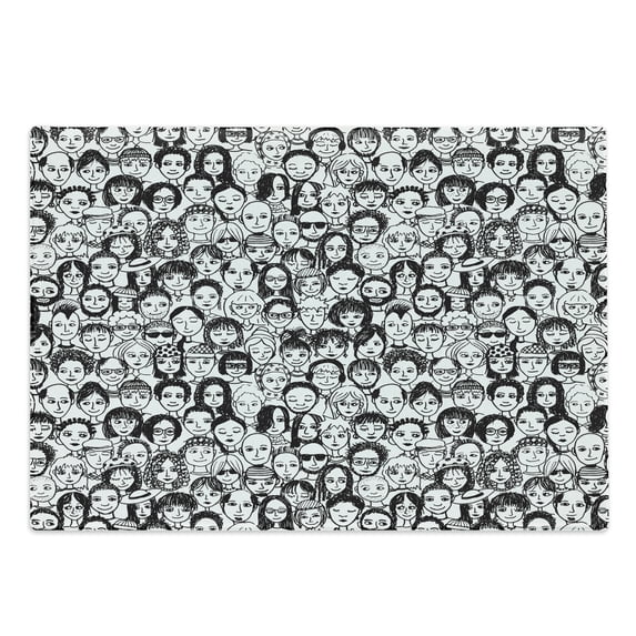 Black and White Cutting Board, Assortment of Portraits of Happy People Many Ethnicities Sketch Style, Decorative Tempered Glass Cutting and Serving Board, Large Size, Black White, by Ambesonne