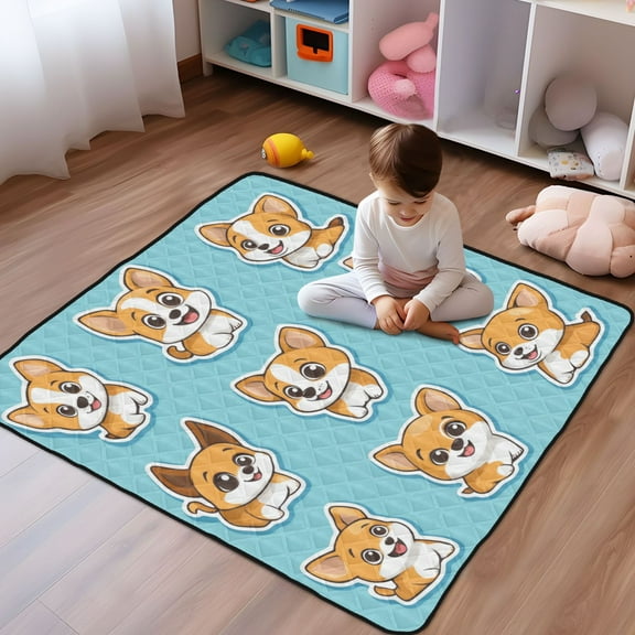 WOBOGO Cute Cartoon Dog Baby Playmats Extra Large Waterproof Rollable Activity Pads for Toddlers 50×50inch