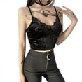 thumbnail image 6 of Women Black Velvet Camisole Gothic Punk Spaghetti Straps V-Neck Lace Crop Top, 6 of 19