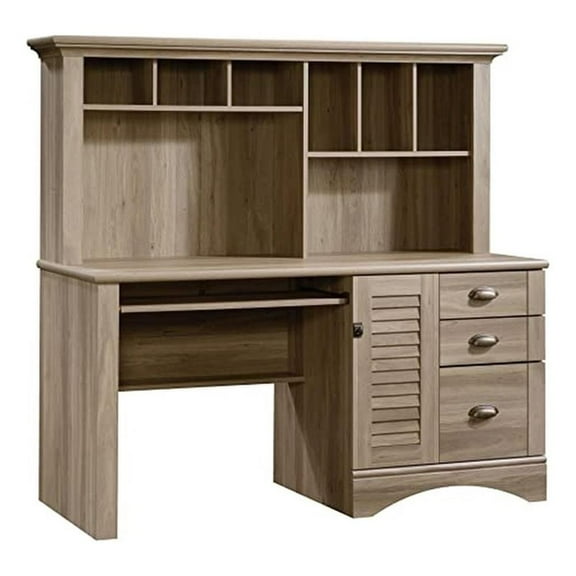 Pemberly Row Engineered Wood Computer Desk with Hutch in Salt Oak