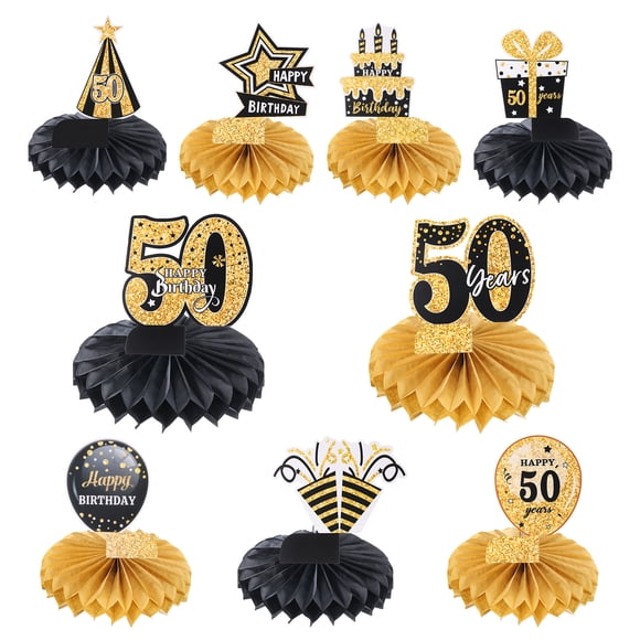 Centros de mesa de decoración de cumpleaños de 50 años para decoraciones de fiestas de cumpleaños (Negro + Tono Dorado)