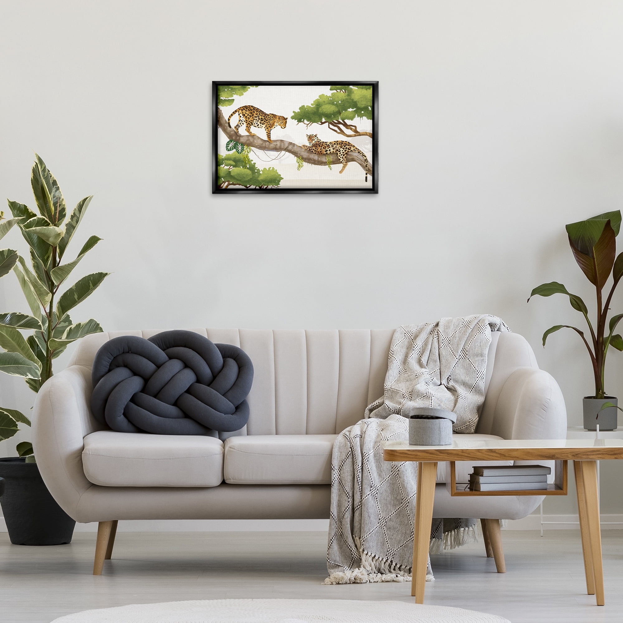 Stupell Industries Leopards Prowling on Branch Animals & Insects Painting Black Floater Framed Canvas Art Print Wall Art, 25 x 17
