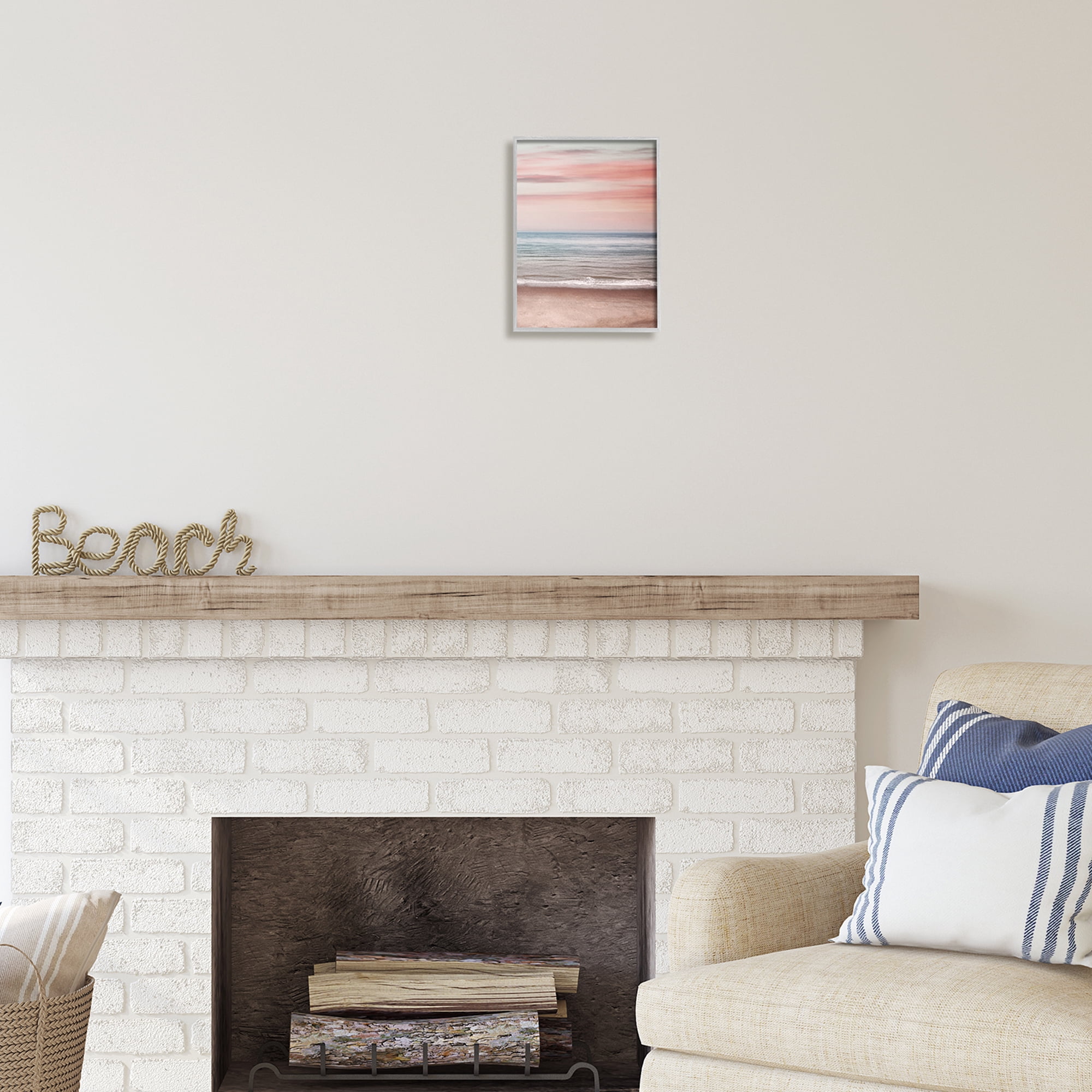 Stupell Industries Pastel Shore Sunset Landscape Painting Gray Framed Art Print Wall Art, 11 x 14