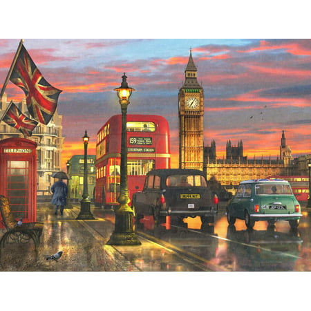 Raining Parliament Square (Variant 1) London British Street City Painting Print Wall Art By Dominic
