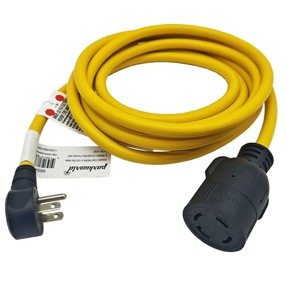 Parkworld 885477G Household 15A right angle plug 5-15P to Generator 4 prong 30A receptacle L14-30R socket Adapter Cord (12FT) groung pole down of the plug