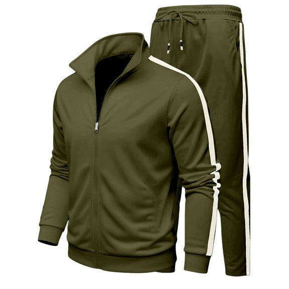 sususu Mens Suits Regular Fit 2 Piece,Men's Casual Tracksuit Set Fashion Hooded Zip Up Sweatshirt With Matching Jogger Pants for Daily Wear Athletic Training Comfort Fit Activewear - Army Green