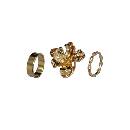 Time and Tru Gold Flower Statement Rings for Female Adults and Teens, 3 Pack