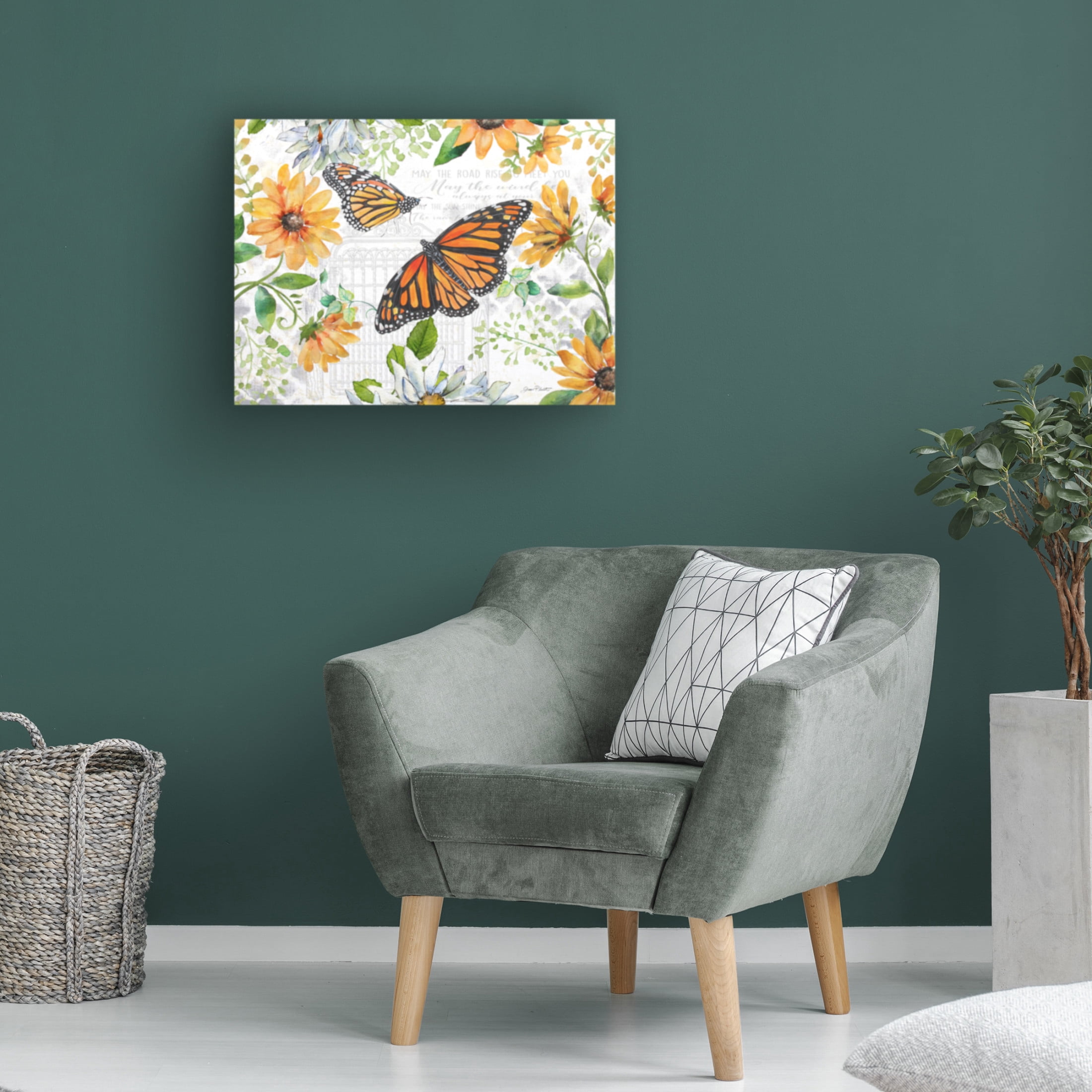 Canvas Wall Art - Jean Plout 'Floral Butterfly Garden B' Wall Art for Living Room, Bedroom, or Office Décor by Trademark Fine Art - 47 x 35 Inches