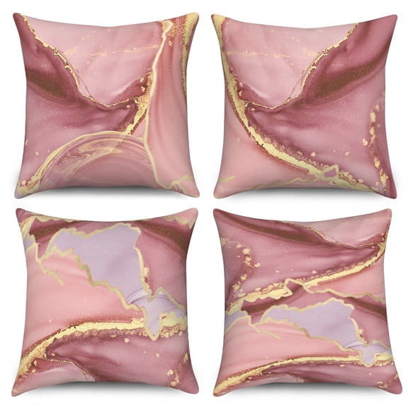 Dashan Pink Marble Throw Pillow Covers 18x18 Set of 4,Pink Gold Abstract Pillow Cases for Bedroom Sofa Couch