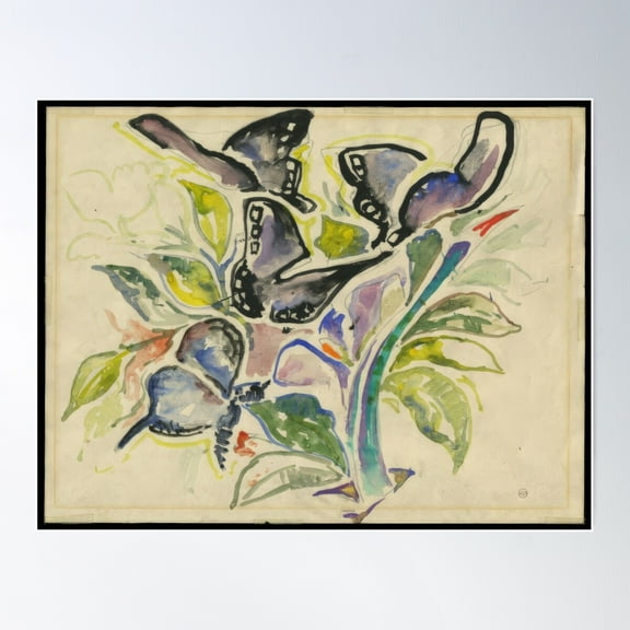 Walter Anderson - Butterflies And Flowers ; Undated Poster Wall Art, Modern Wall Decor For Living Room Bedroom, Wall Art, 8x12 UNFRAMED