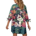 thumbnail image 4 of SCRAWLGOD Floral Cat Cardigan for Women 3/4 Sleeve Size XL Open Front Cardigan for Women Plus Size Button Down Blouses V Neck Womens Blouses Summer Tops, 4 of 7