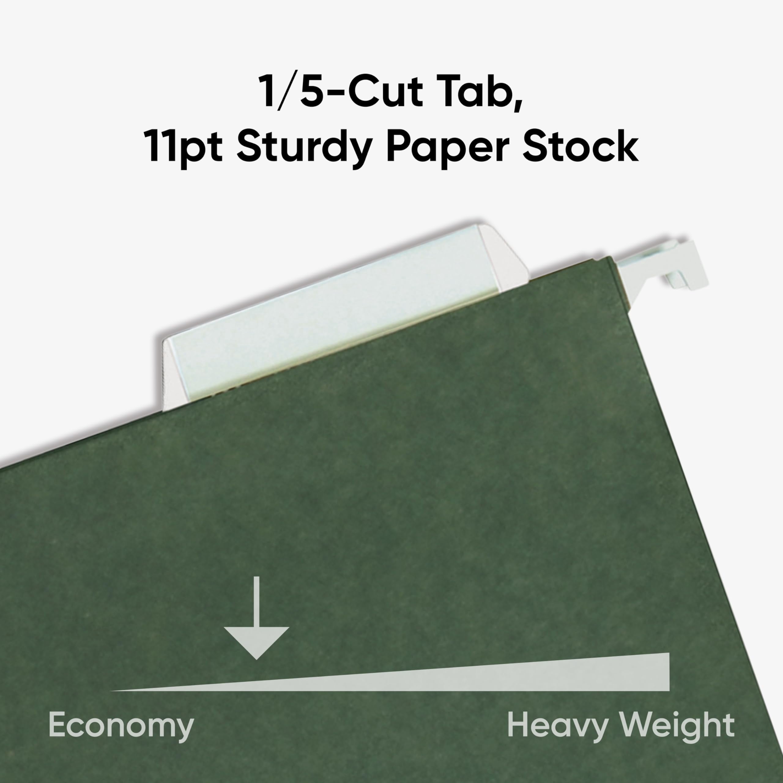 Hanging File Folder  1/5-cut Adjustable Tab Letter Size Standard Green Folders For Filing Cabinets Organizer 50 Count