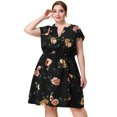 thumbnail image 3 of Vestido de talgrande pamujer con cuello en V y cinturón de verano vestidos florales Negro 1X, 3 of 6