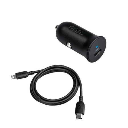 onn 20W Single USB-C Port Car Charger With 3ft Lighting to USB-C Cable, Fast Charging, USB-IF Certified, Black - Compatible with iPhone 17/16/15 Series, Galaxy, Note, Pixel Devices iPad Pro, & More