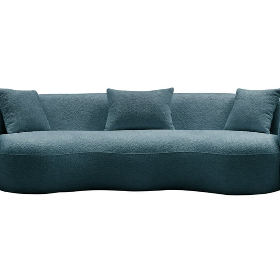 Blue Boucle Curved Sofa Modern Stylish Couch for Bedroom Office Apartment