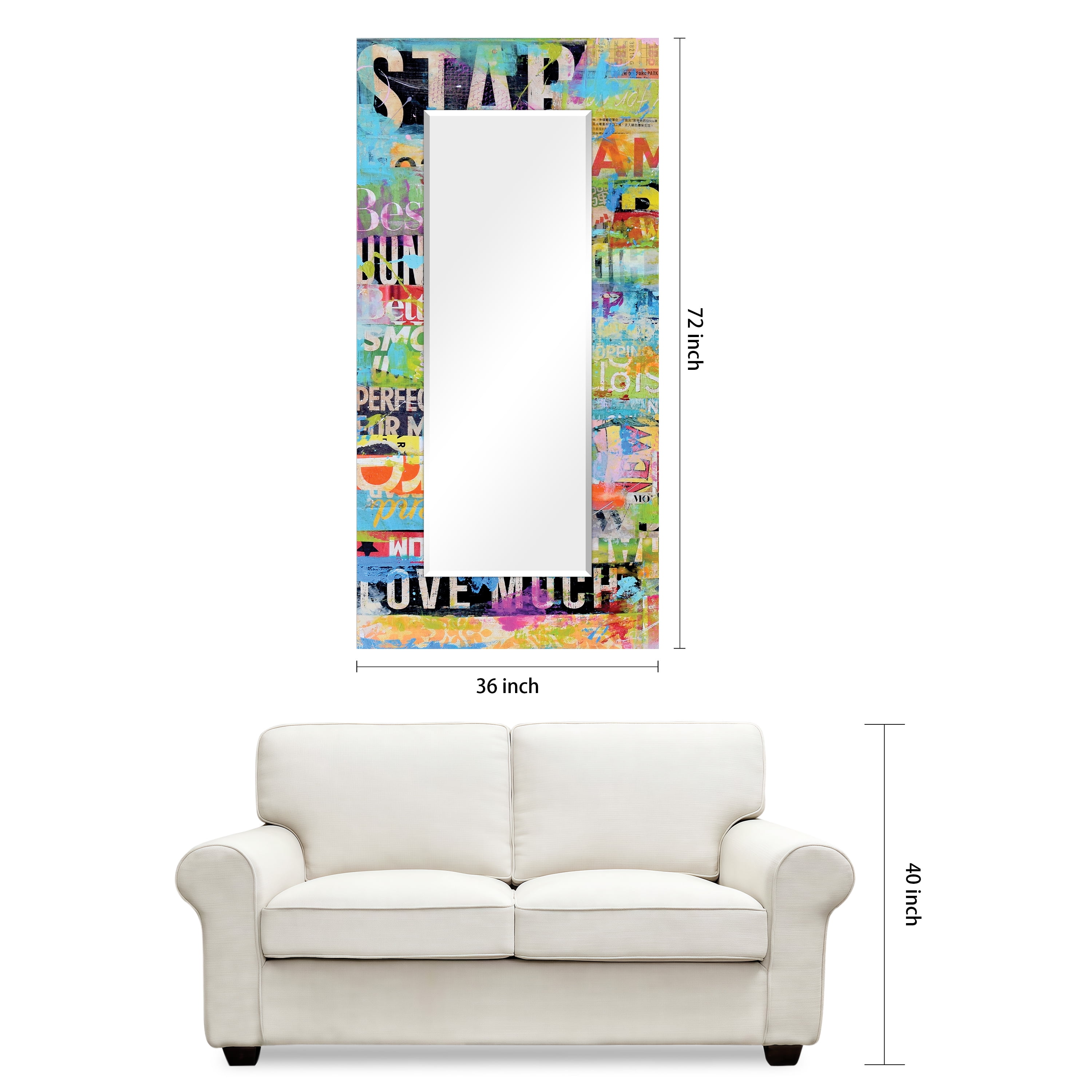 Empire Art Direct Metro Mix Rectangular Beveled Mirror on Free Floating Reverse Printed Tempered Art Glass, 72" x 36" x 0.4", Ready to Hang