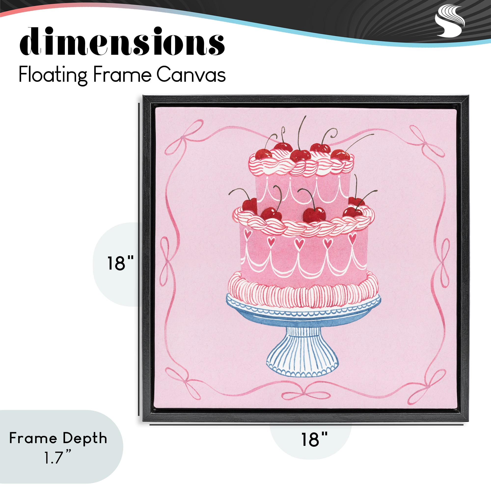 Stupell Industries Romantic Pink Cherry Cake Black Framed Floater Canvas Wall Art, design by Grace Popp