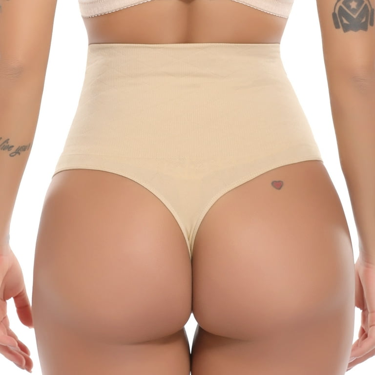 QRIC Women's High Waist Tummy Control Shapewear Waist Cincher Girdle Thong  Panties Hip Lifter Seamless Body Shaper Underwear - Beige (L)