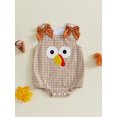 thumbnail image 4 of Thanksgiving Baby Girl Outfit Turkey Embroidery Sleeveless Plaid Bubble Romper Overalls Bodysuit with Dot Bow Cute Fall Clothes, 4 of 9