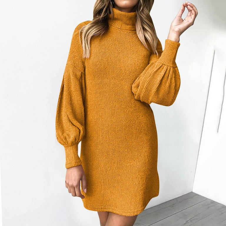 CAICJ98 Sweater Dress for Women 2023 Sweater Dress for Women Crewneck Long  Sleeve Cable Knit Sweater Dresses Oversized Casual Loose Knit Mini Dress