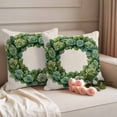 thumbnail image 2 of Spring Green Rose Wreath Pillow Covers 2 Pack Vintage Watercolor Green Floral Leaf Linen Pillowcase Waterproof Outdoor Throw Pillow Cover for Patio Garden Square Cushion 20”x20”, 2 of 9
